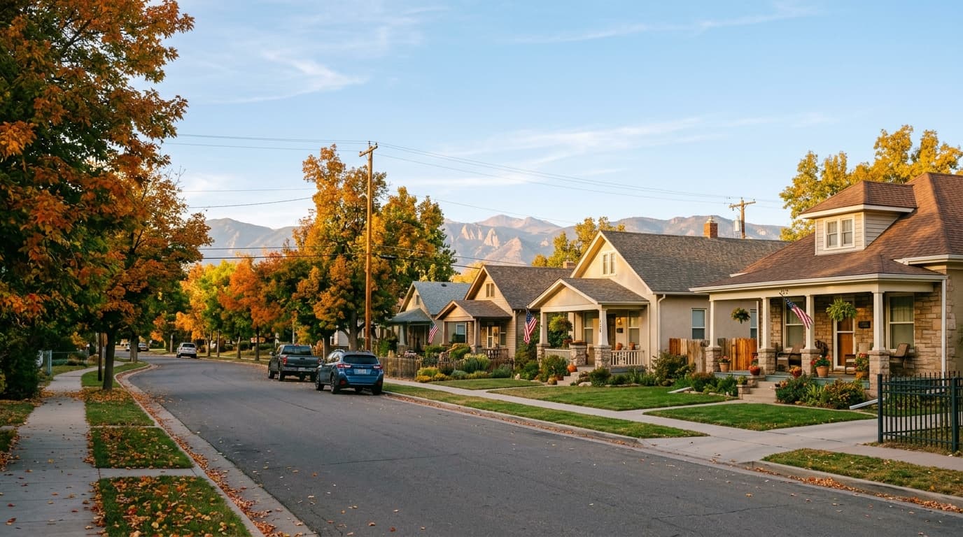Quiet tree-lined residential street in Cañon City, Colorado