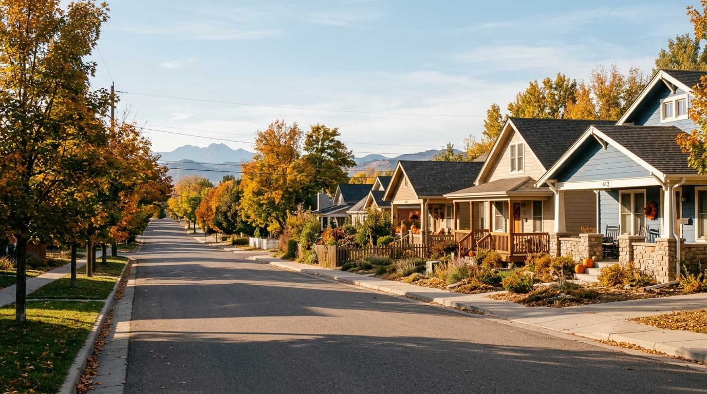 Quiet tree-lined residential street in Castle Rock, Colorado