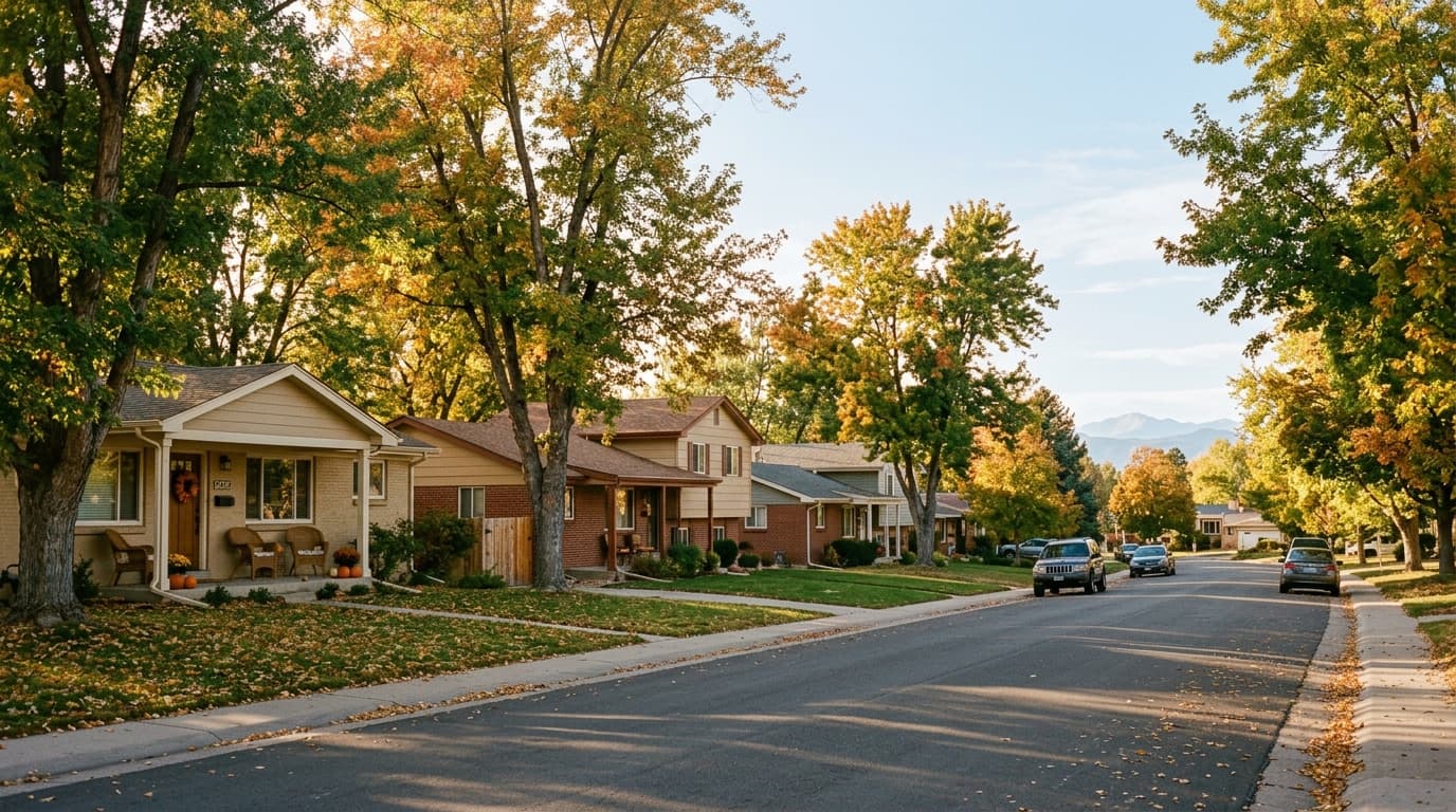 Quiet tree-lined residential street in Centennial, Colorado