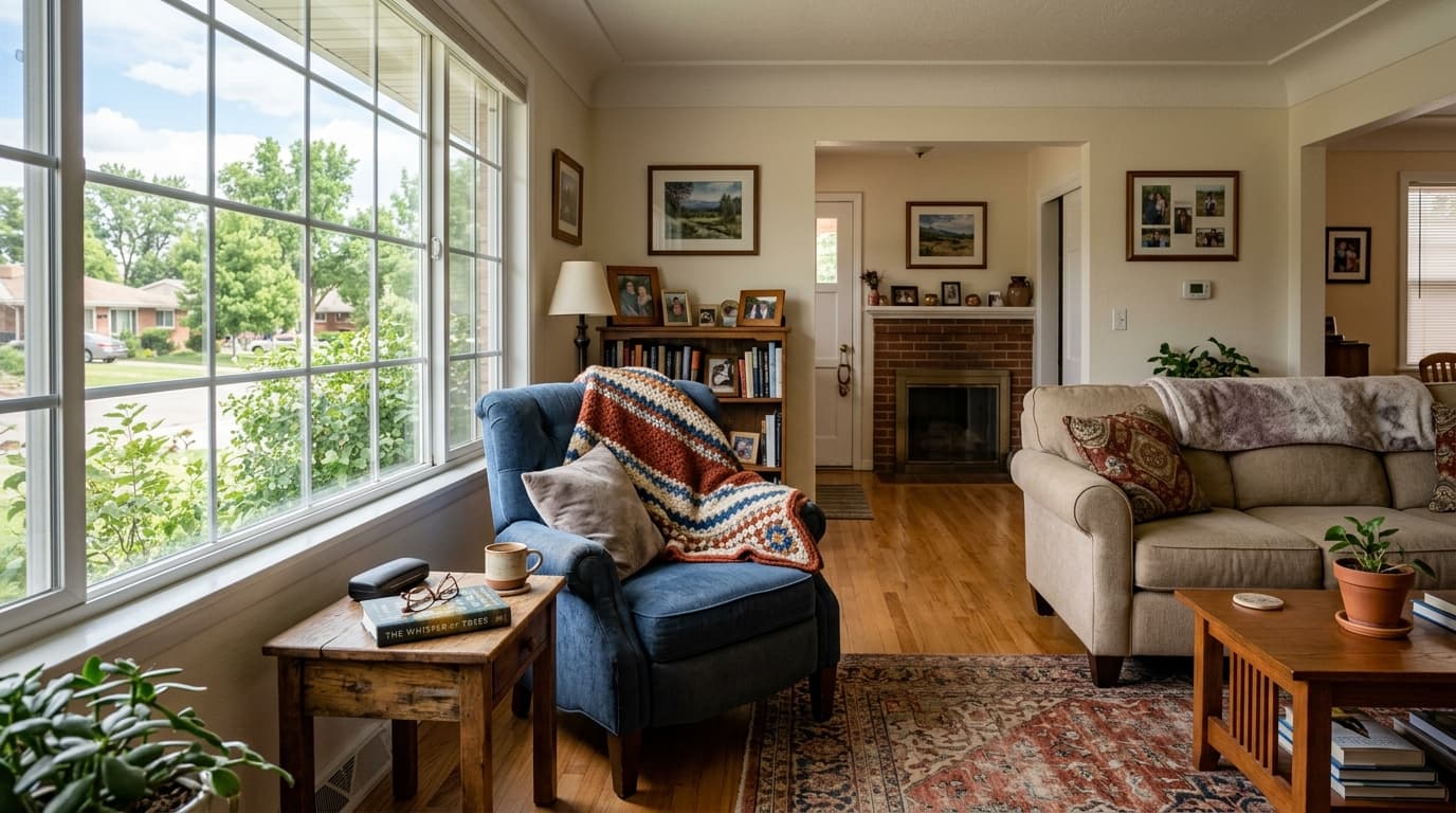 Bright, comfortable living room with clear walking paths in a Commerce City home