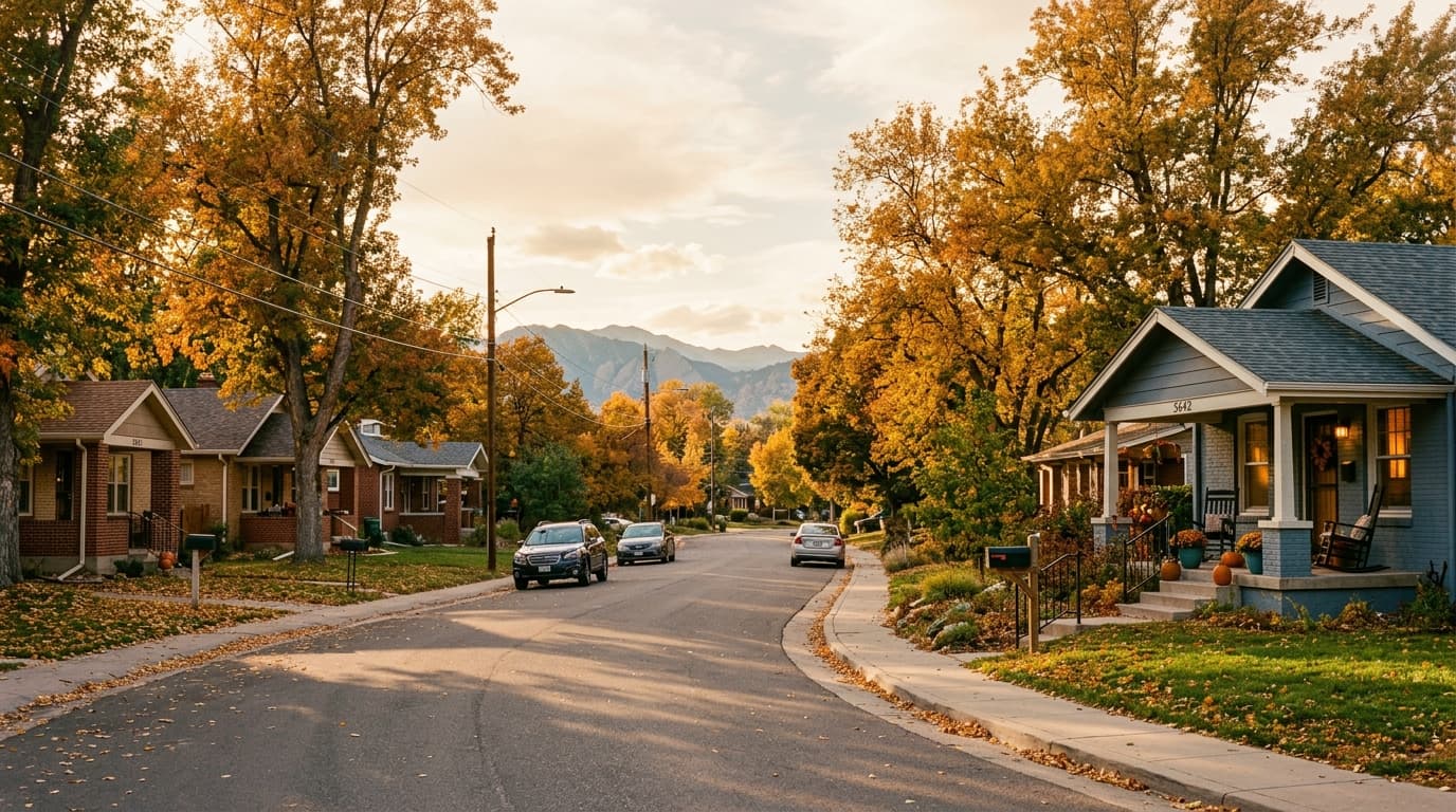 Quiet tree-lined residential street in Littleton, Colorado