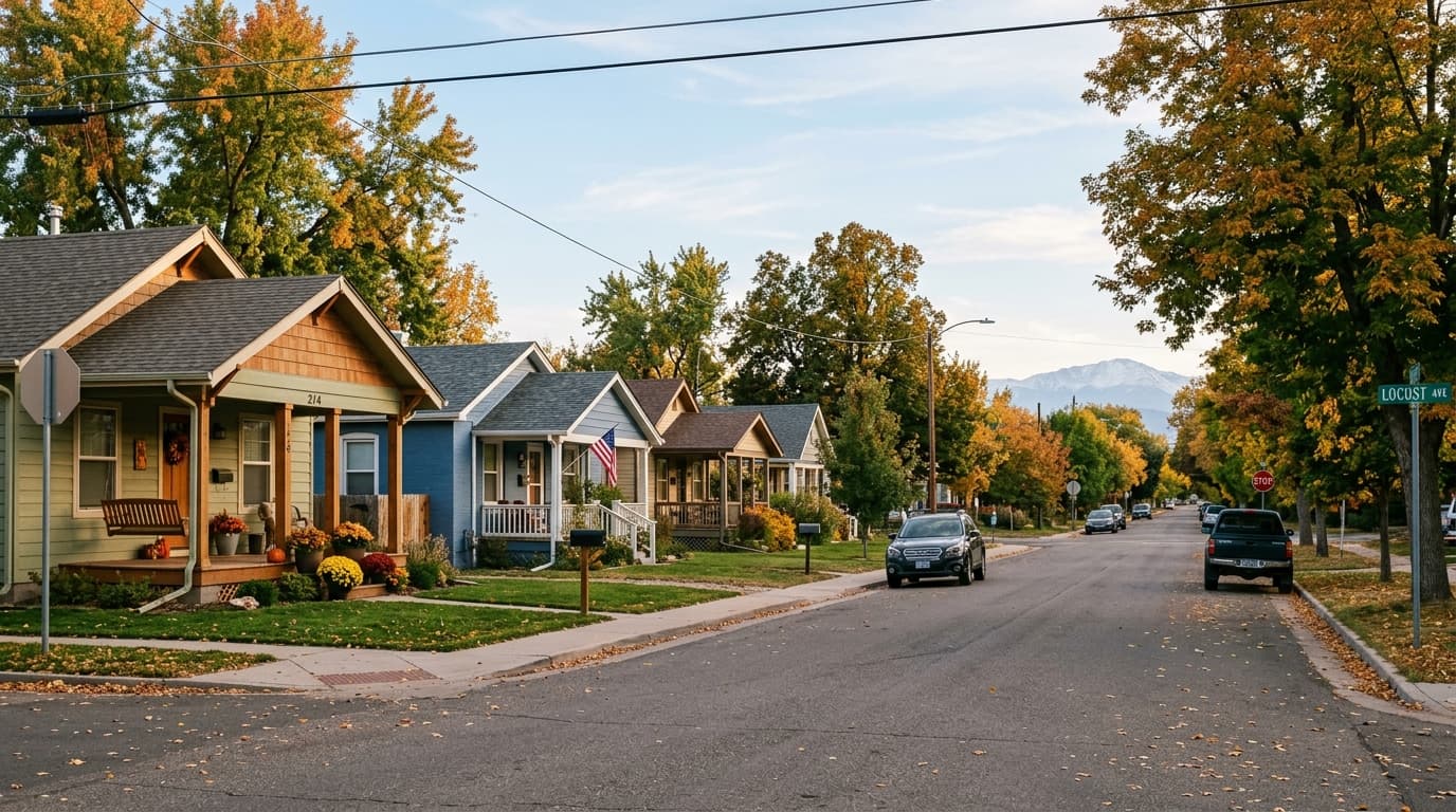 Quiet tree-lined residential street in Loveland, Colorado