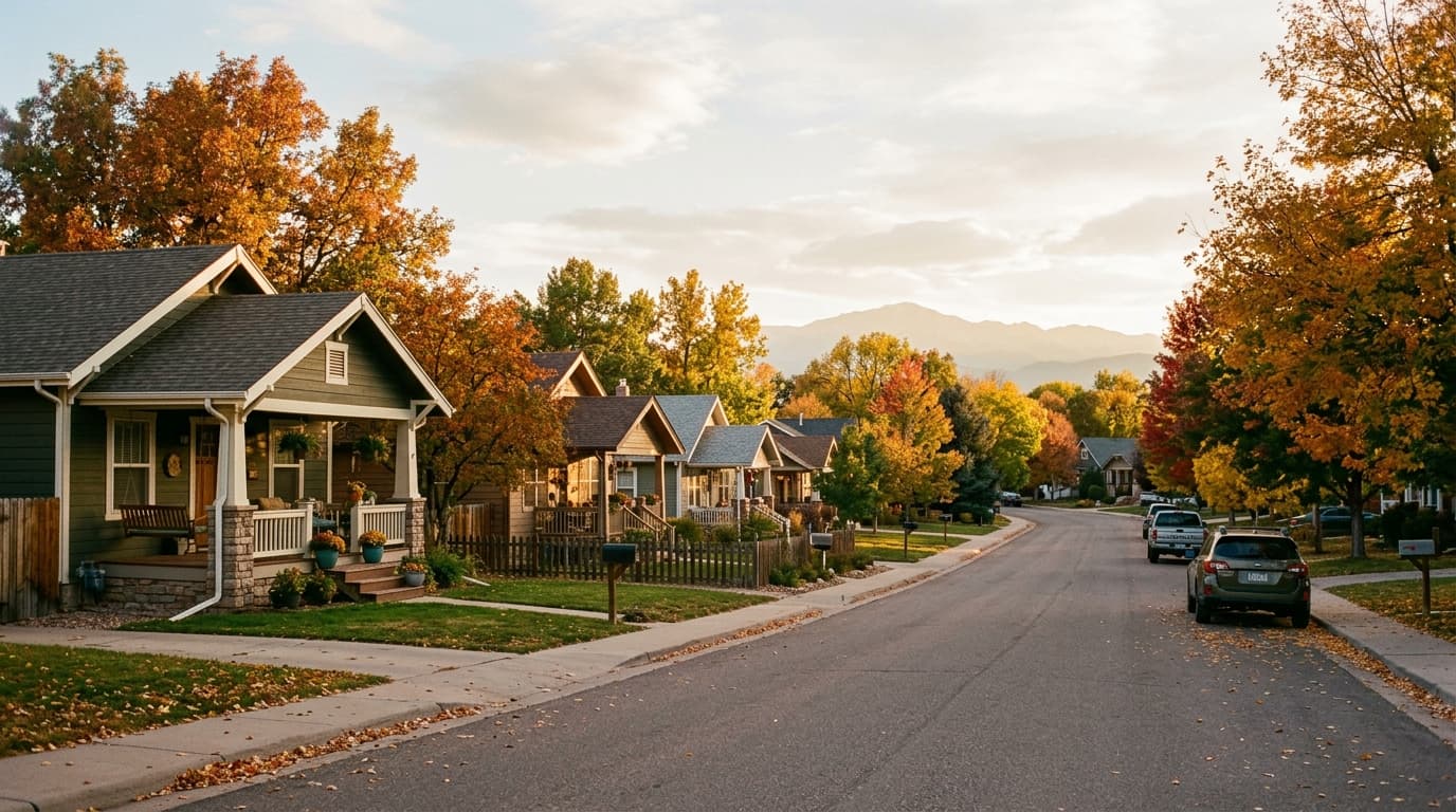 Quiet tree-lined residential street in Monument, Colorado