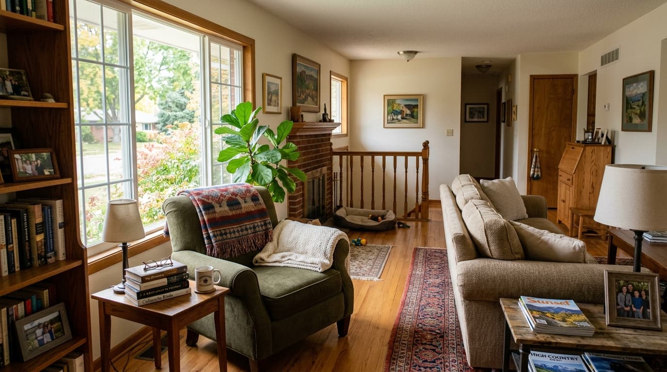 Bright, comfortable living room with clear walking paths in a Northglenn home