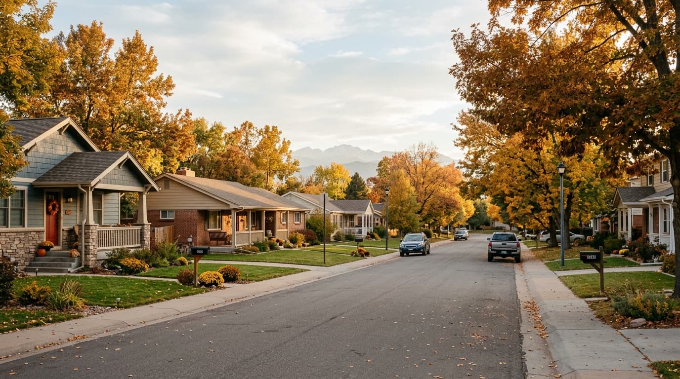 Quiet tree-lined residential street in Parker, Colorado