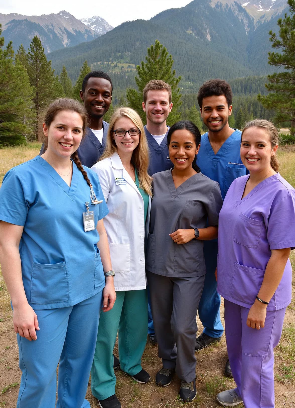 Colorado CareAssist caregivers smiling together in front of the Rocky Mountains